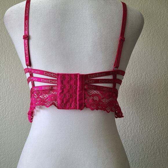 Bebe Bra 36C Underwire Floral Pink Lace Nylon‎ Spandex Blend Opaque - Picture 4 of 14